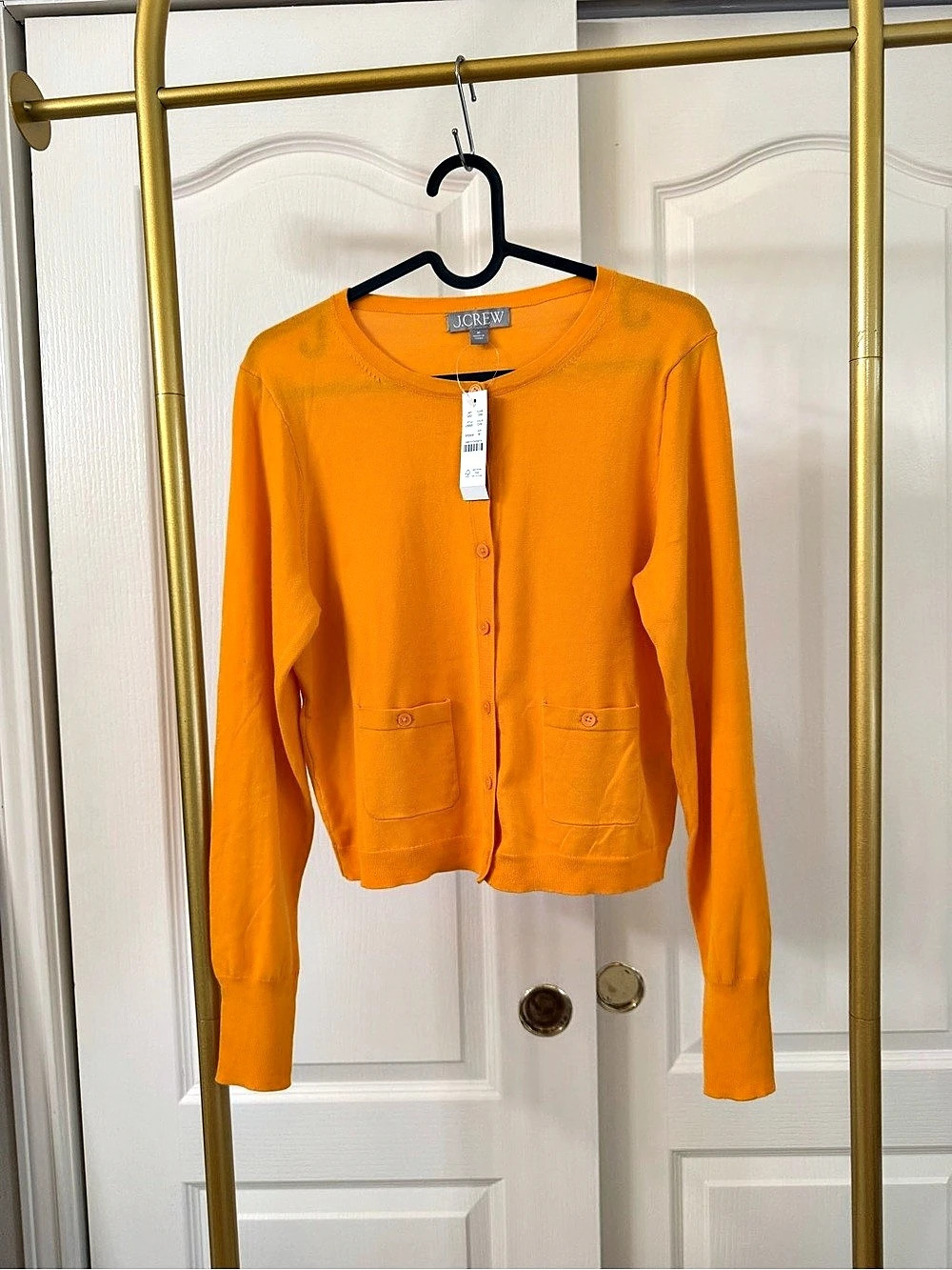 J.Crew Crewneck Cardigan in Premium Ultrafine Cotton Cardigan in Cantalope Orang